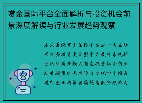 赏金国际平台全面解析与投资机会前景深度解读与行业发展趋势观察