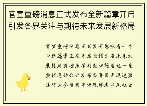 官宣重磅消息正式发布全新篇章开启引发各界关注与期待未来发展新格局